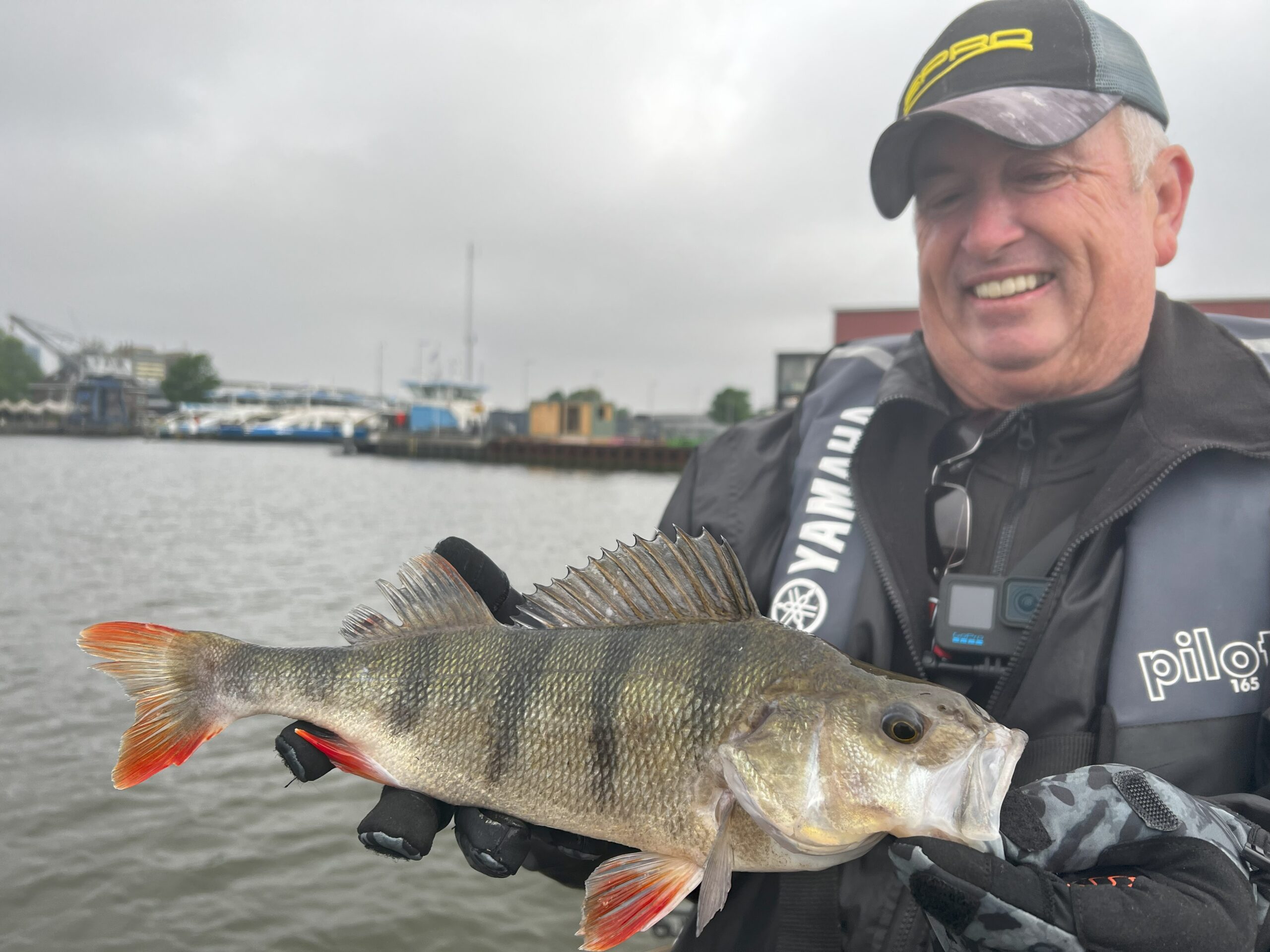 Guy Wann holding a perch in Amsterdam