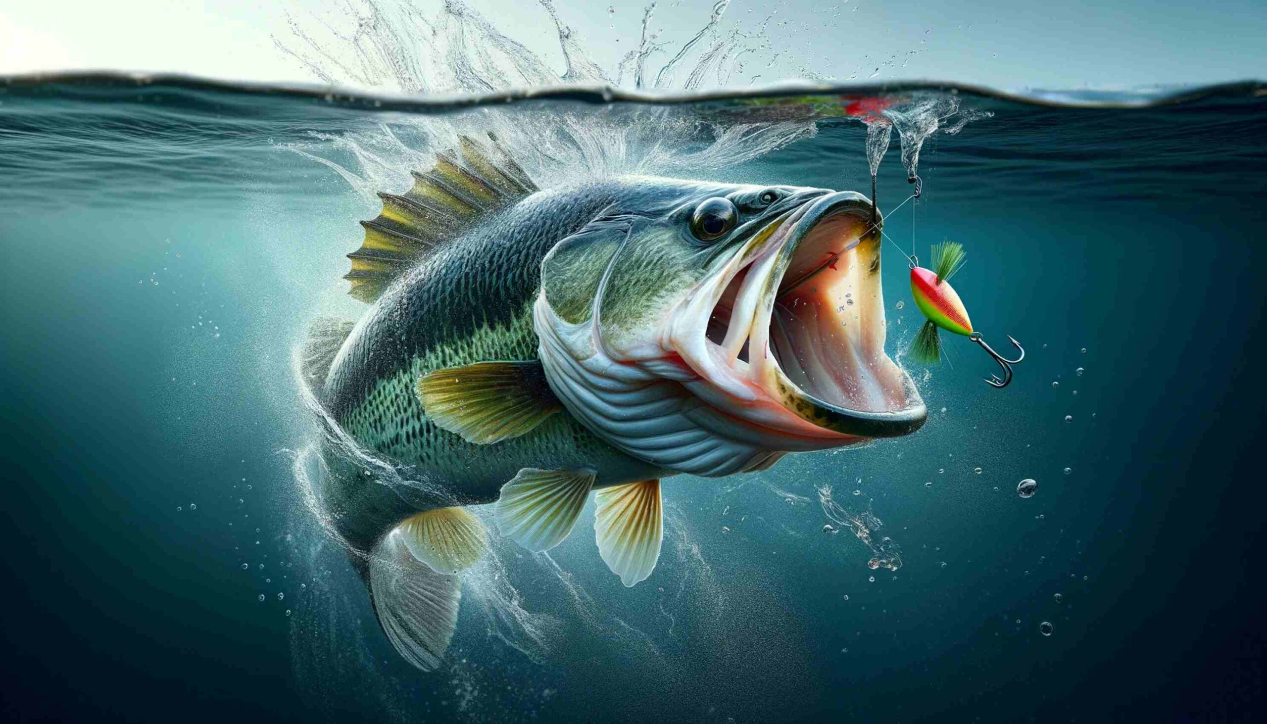 Bass biting a lure