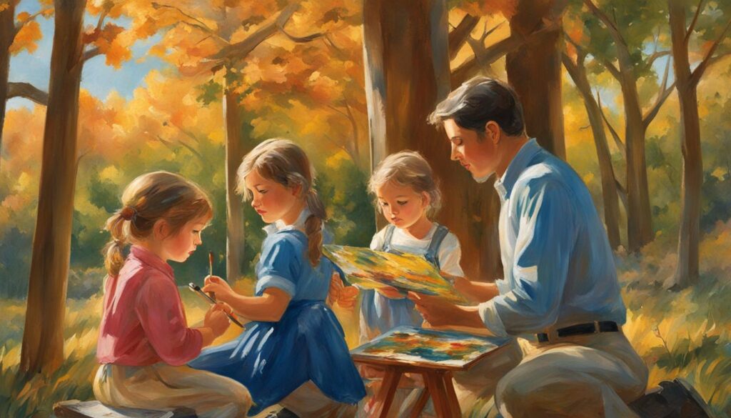 Family enjoying outdoor painting class Family enjoying outdoor painting class