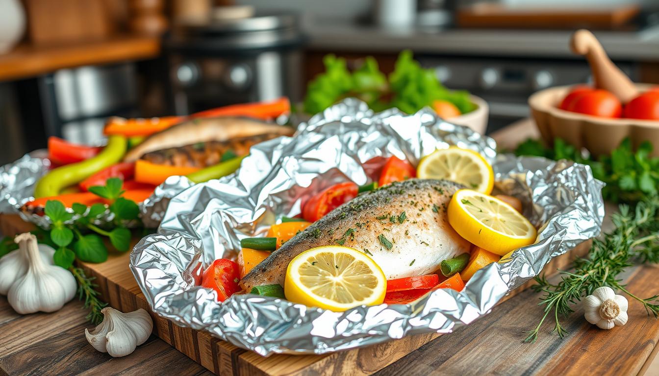 Foil-wrapped Fish and Vegetables