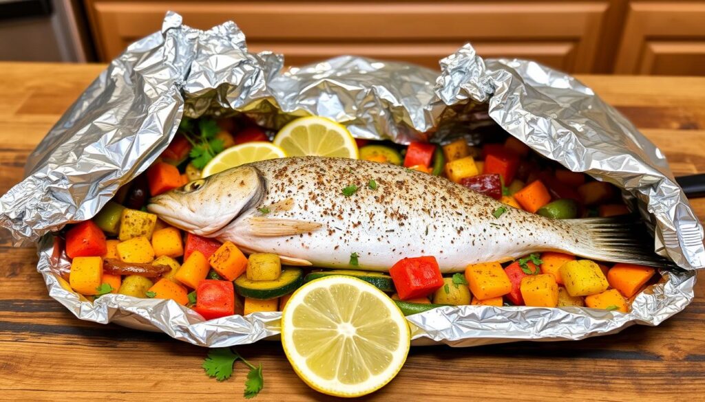 Seasoning foil-wrapped fish Seasoning foil-wrapped fish