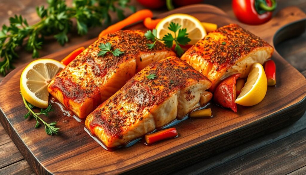 Moroccan spiced baked salmon fillets Moroccan spiced baked salmon fillets