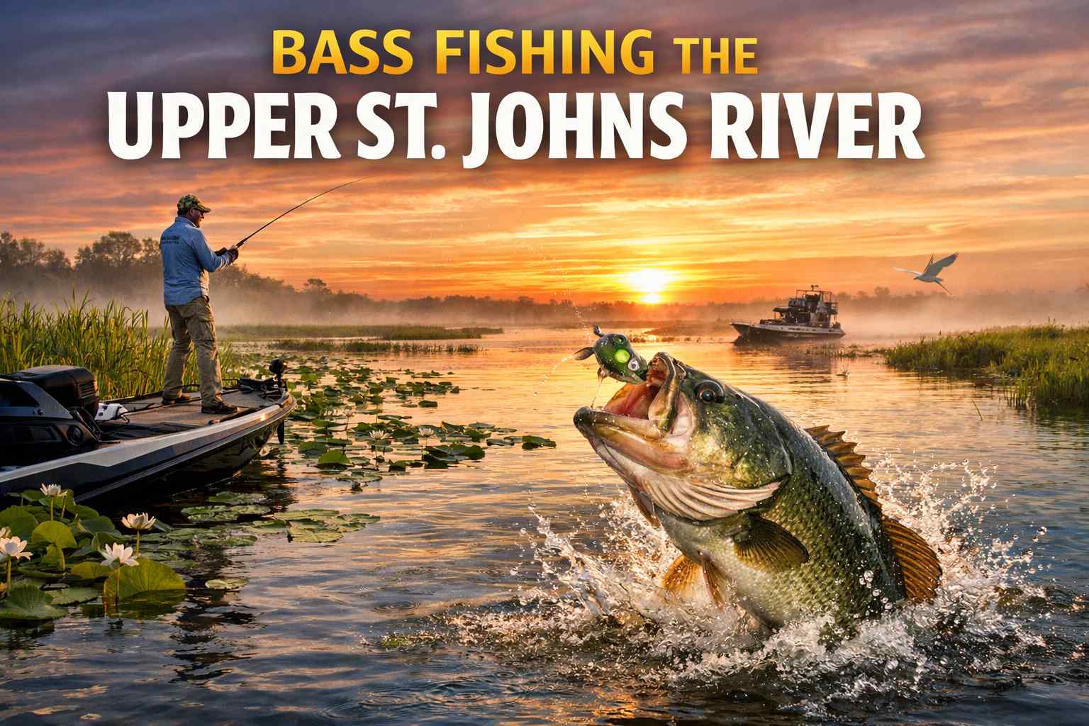 Man fishing at sunset with bass